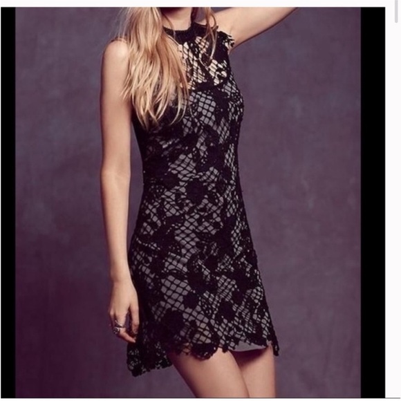 Free people black snow drop lace embroidered trapeze back halter dress - Picture 5 of 7